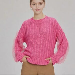 Very J Pink Sweater with Lace Accents